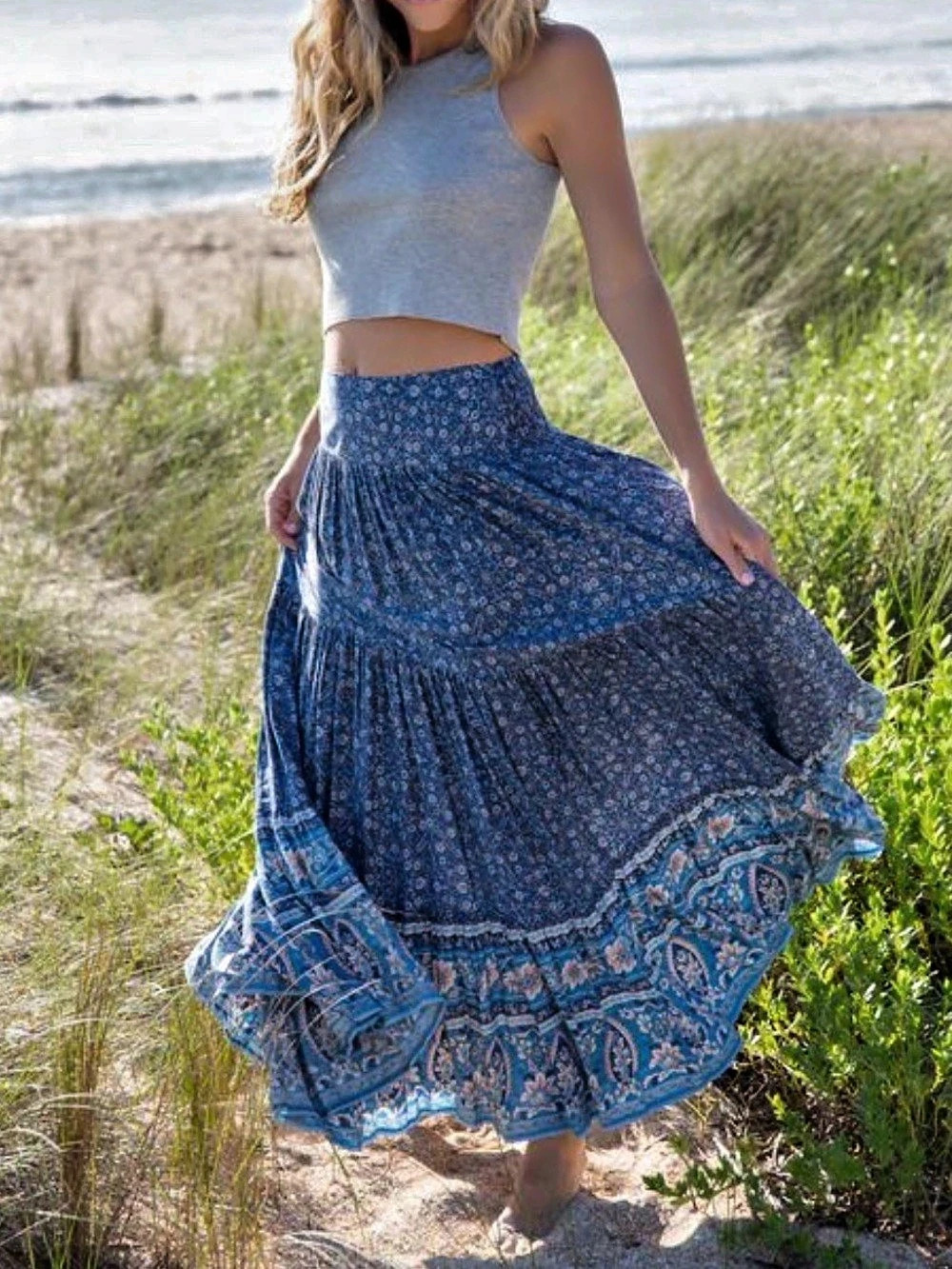Natural Life Floral Maxi Skirt in Blue & Pink Size Small
